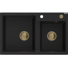 Mexen Tomas granitenspoelbak met 2 kamers 800 x 500 mm, zwart, gouden sifon - 6516802000-77-G
