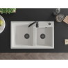 Mexen Tomas granitische gootsteen 2-kamer 800 x 500 mm, wit, zwarte sifon - 6516802000-20-B