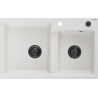 Mexen Tomas granite sink 2-bowl 800 x 500 mm, white, black siphon - 6516802000-20-B