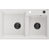 Mexen Tomas lavello in granito a 2 vasche 800 x 500 mm, bianco, sifone nero - 6516802000-20-B