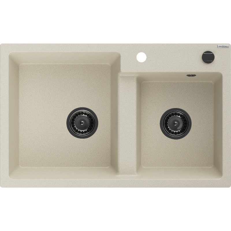 Mexen Tomas 2-Bowl Granite Sink 800 x 500 mm, Beige, Black Siphon - 6516802000-69-B