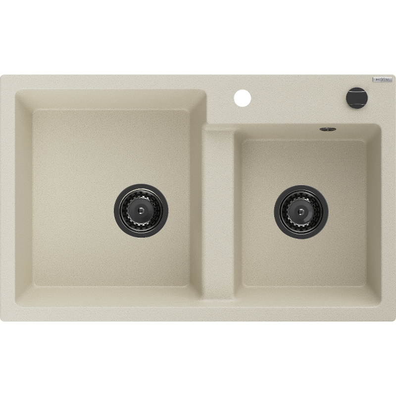 Mexen Tomas lavello in granito 2 vasche 800 x 500 mm, beige, sifone nero - 6516802000-69-B
