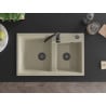 Mexen Tomas évier en granit à 2 bacs 800 x 500 mm, beige, siphon noir - 6516802000-69-B