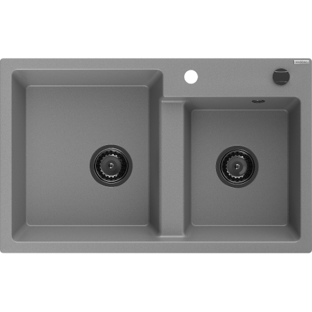 Mexen Tomas granite double-bowl sink 800 x 500 mm, gray, black siphon - 6516802000-71-B