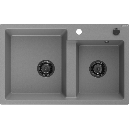 Mexen Tomas lava-louça em granito de 2 cubas 800 x 500 mm, cinza, sifão preto - 6516802000-71-B