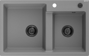 Mexen Tomas évier en granit à 2 bacs 800 x 500 mm, gris, siphon noir - 6516802000-71-B