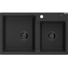 Mexen Tomas granite sink 2-chamber 800 x 500 mm, black/silver metallic, black siphon - 6516802000-73-B