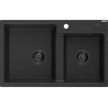 Mexen Tomas lava-loiça de granito de 2 cubas 800 x 500 mm, preto/metalizado prata, sifão preto - 6516802000-73-B