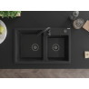 Mexen Tomas granit gootsteen 2-kamerig 800 x 500 mm, zwart/zilveren metallic, zwarte sifon - 6516802000-73-B