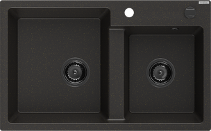 Mexen Tomas lavello in granito a 2 vasche 800 x 500 mm, nero/oro metallizzato, sifone nero - 6516802000-75-B