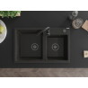 Mexen Tomas Fregadero de granito de 2 cubetas 800 x 500 mm, negro/oro metálico, sifón negro - 6516802000-75-B