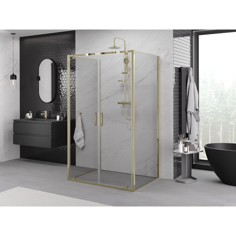 Mexen Exo-3S kabina prysznicowa 3-ścienna uchylna 80 x 85 cm, transparent, złota - 8182-080-085-50-00-3S