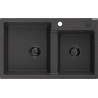 Mexen Tomas granite double-bowl sink 800 x 500 mm, black speckled, black siphon - 6516802000-76-B