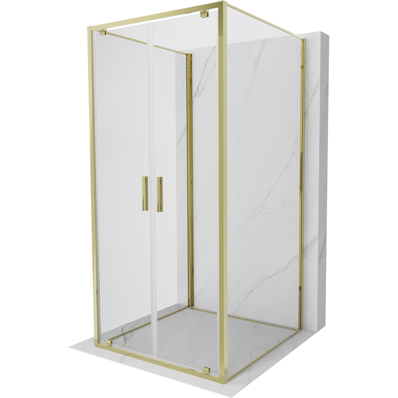 Mexen Exo-3S 3-sienu atverama dušas kabīne 90 x 90 cm, caurspīdīga, zelta - 8182-090-090-50-00-3S