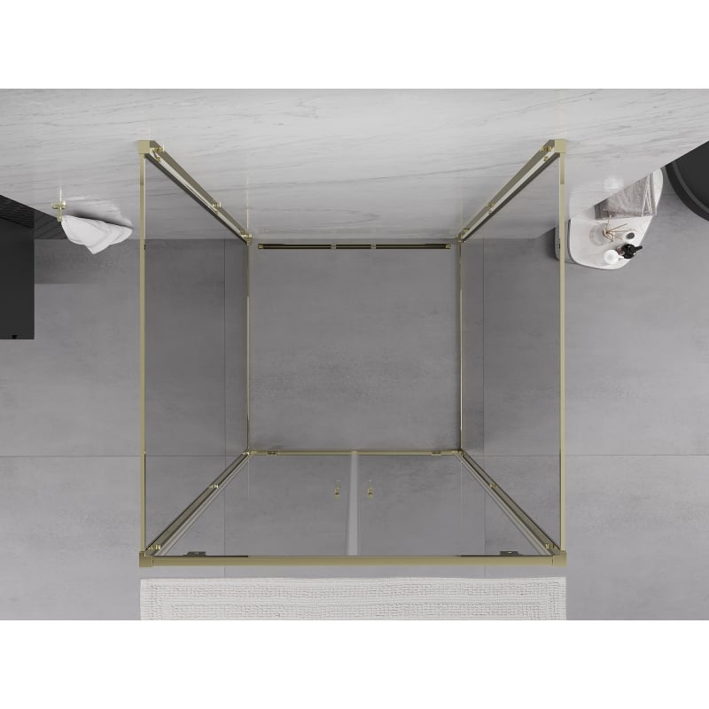 Mexen Exo-BR Duo 3S cabina doccia a 3 pareti apribile 100 x 100 cm, trasparente, dorata - 8182-100-100-50-00-3S