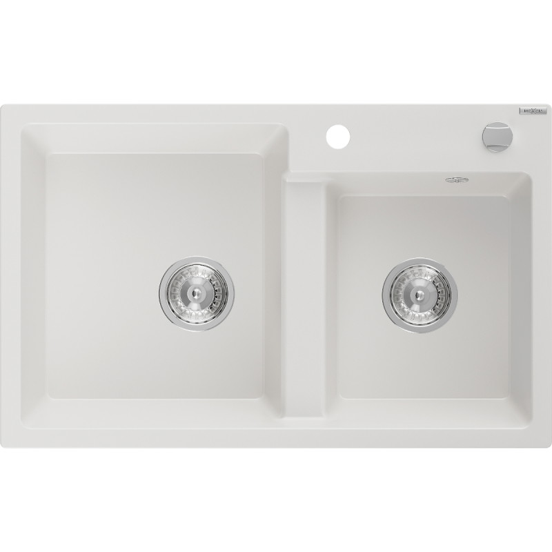 Mexen Tomas 2-komorige granieten spoelbak 800 x 500 mm, wit, chroomsifon - 6516802000-20