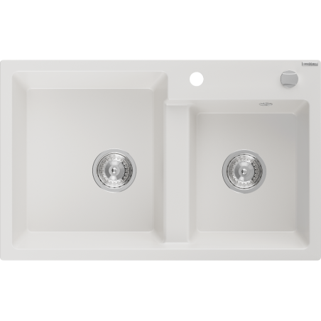 Mexen Tomas granite sink 2-bowl 800 x 500 mm, white, chrome siphon - 6516802000-20