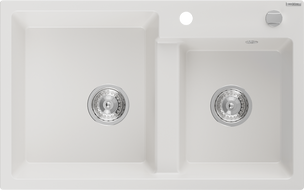 Mexen Tomas lavello in granito a 2 vasche 800 x 500 mm, bianco, sifone cromato - 6516802000-20