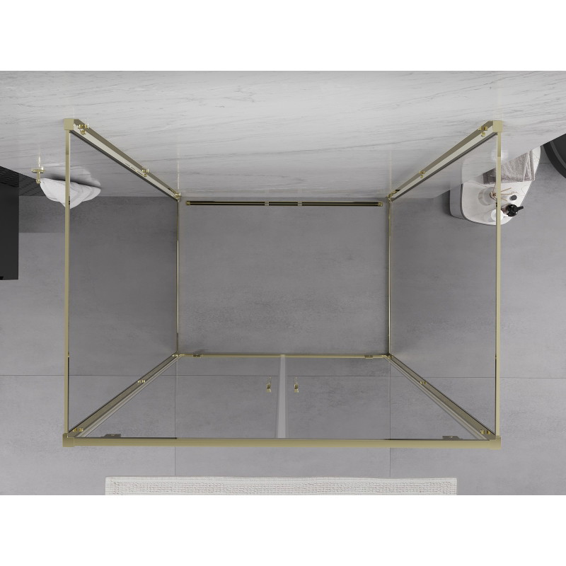 Mexen Exo-3S tuš kabina 3-stenska, nagibna 90 x 110 cm, prozorna, zlata - 8182-090-110-50-00-3S