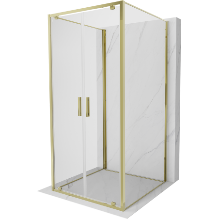 Mexen Exo-3S 3-sienu dušas kabīne, verama, 110 x 110 cm, caurspīdīga, zelta - 8182-110-110-50-00-3S