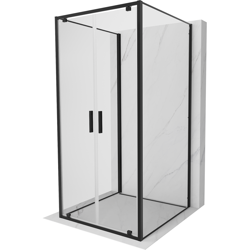 Mexen Exo-3S 3-sienu atvērtā dušas kabīna 80 x 80 cm, caurspīdīga, melna - 8182-080-080-70-00-3S