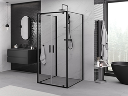Mexen Exo-3S 3-sienu atvērtā dušas kabīna 80 x 80 cm, caurspīdīga, melna - 8182-080-080-70-00-3S