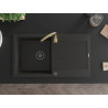 Mexen Leo fregadero de granito de 1 cubeta con escurridor y grifo de cocina Telma, negro/oro metálico - 6501-75-670200-50-B