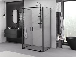 Mexen Exo-3S 3 sienu dušas kabīne, verama 90 x 70 cm, caurspīdīga, melna - 8182-090-070-70-00-3S