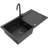 Mexen Leo fregadero de granito de 1 seno con escurridor y grifo de cocina Telma, negro/oro metálico - 6501-75-670200-70-B