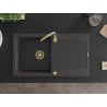 Mexen Leo évier en granit 1 bac avec égouttoir et robinet de cuisine Telma, noir tacheté - 6501-76-670200-50