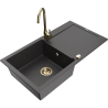 Mexen Leo 1-bowl granite sink with drainer and Telma kitchen tap, speckled black - 6501-76-670200-50