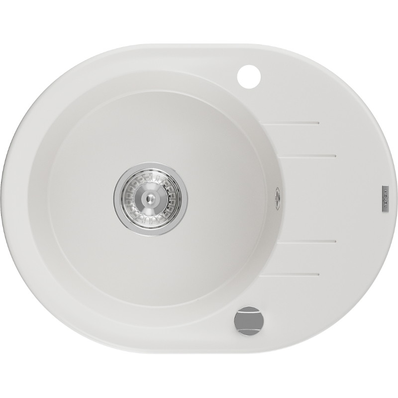 Mexen Kevin granitische spoelbak 1-komoers met afdruipplaat 586 x 458 mm, wit, chromen sifon - 6517581005-20