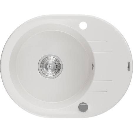 Mexen Kevin 1-bowl granite sink with drainer 586 x 458 mm, white, chrome siphon - 6517581005-20