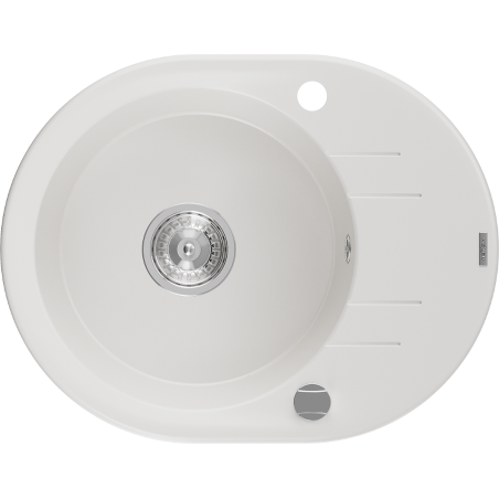 Mexen Kevin fregadero de granito 1 cubeta con escurridor 586 x 458 mm, blanco, sifón cromo - 6517581005-20