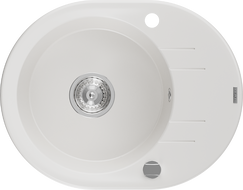 Mexen Kevin fregadero de granito 1 cubeta con escurridor 586 x 458 mm, blanco, sifón cromo - 6517581005-20