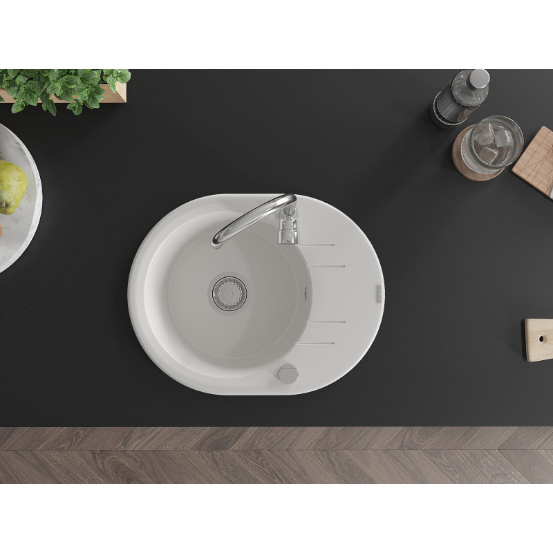 Mexen Kevin fregadero de granito de 1 seno con escurridor 586 x 458 mm, blanco, sifón cromado - 6517581005-20