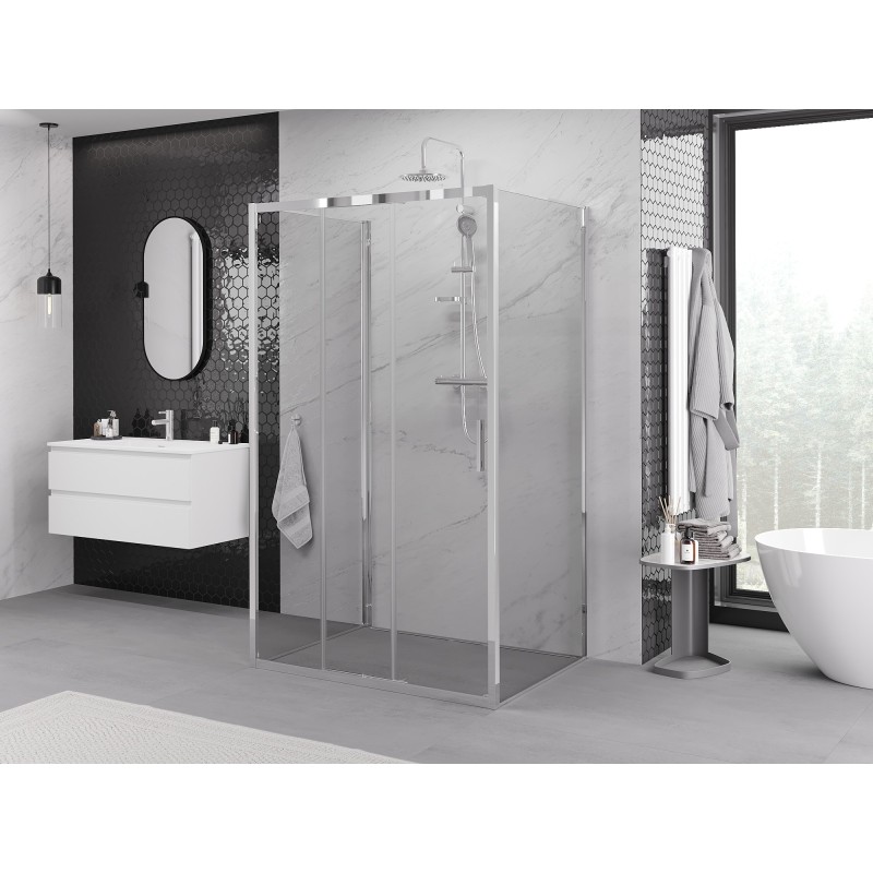 Mexen Exo-3S trīs sienas bīdāmas dušas kabīne 95 x 75 cm, caurspīdīga, hroms - 8153-095-075-01-00-3S