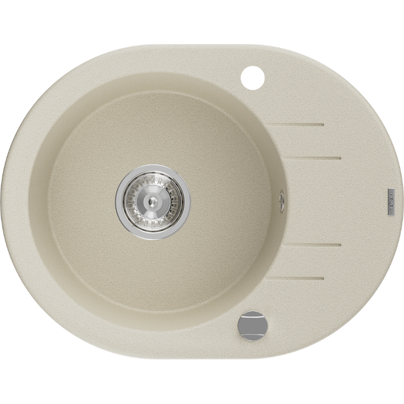 Mexen Kevin fregadero de granito de 1 seno con escurridor 586 x 458 mm, beige, sifón cromado - 6517581005-69