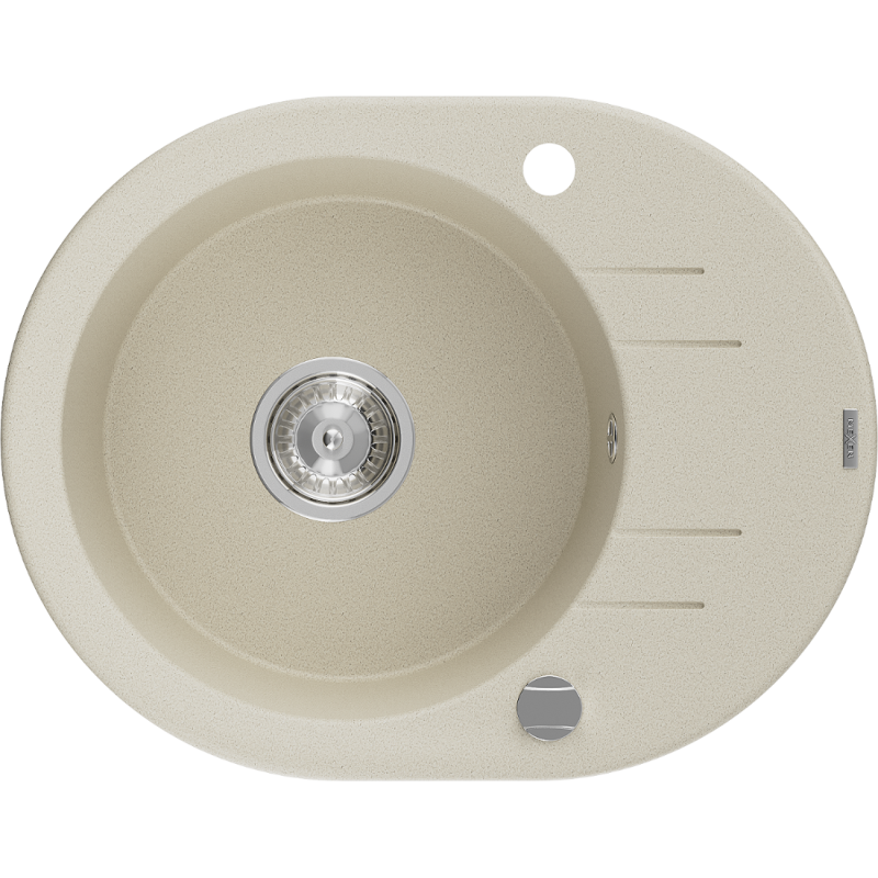 Mexen Kevin lava-loiça de granito de 1 bacia com escorredor 586 x 458 mm, bege, sifão cromado - 6517581005-69