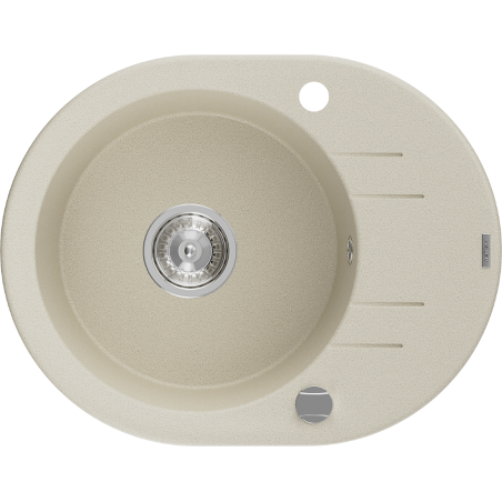 Mexen Kevin évier en granit 1 bac avec égouttoir 586 x 458 mm, beige, siphon chromé - 6517581005-69