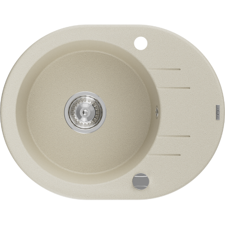 Mexen Kevin lavello in granito 1-vasca con sgocciolatoio 586 x 458 mm, beige, sifone cromato - 6517581005-69