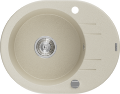Mexen Kevin Granitspüle 1-Becken mit Abtropffläche 586 x 458 mm, beige, Siphon Chrom - 6517581005-69