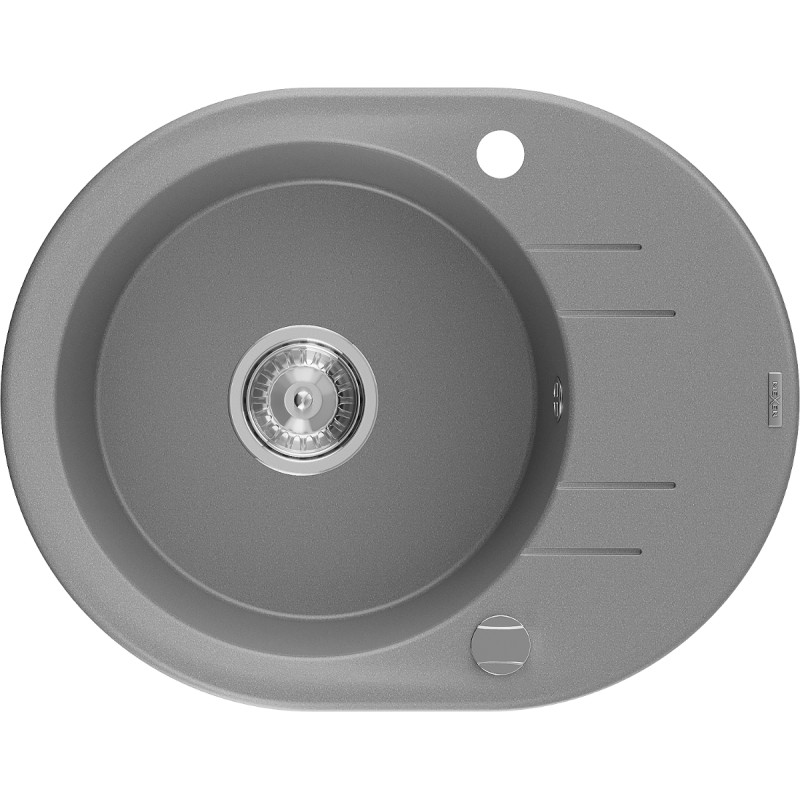 Mexen Kevin granit gootsteen met 1 bak en afdruiprek 586 x 458 mm, grijs, chroom sifon - 6517581005-71