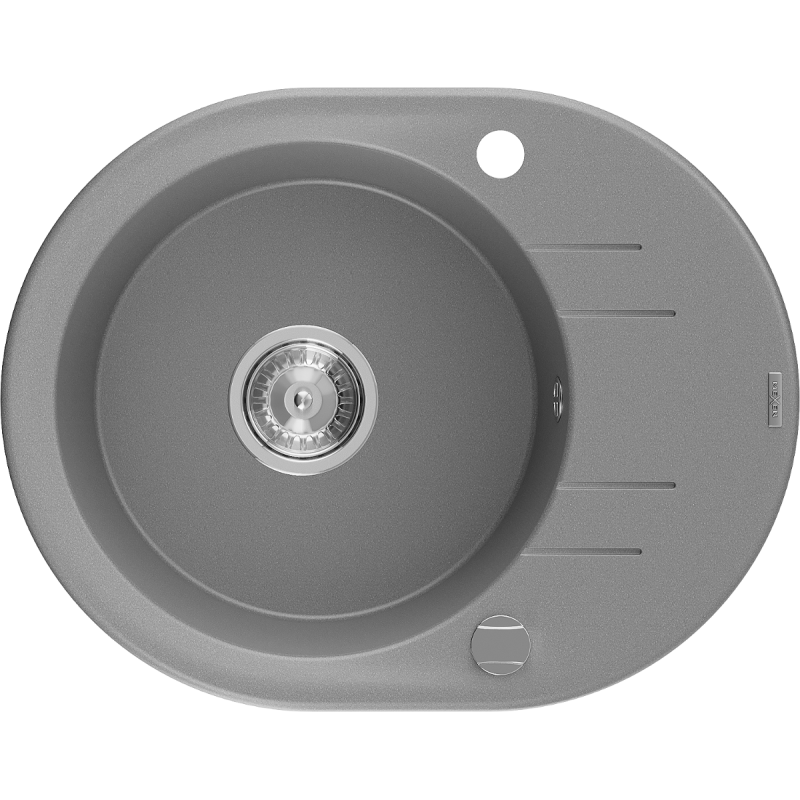 Mexen Kevin granite sink 1-bowl with drainer 586 x 458 mm, grey, chrome siphon - 6517581005-71