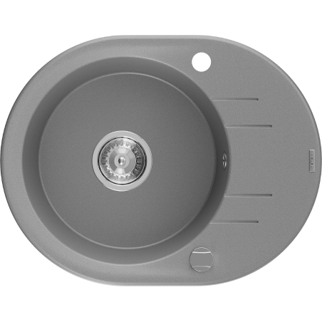 Mexen Kevin granite sink 1-bowl with drainer 586 x 458 mm, grey, chrome siphon - 6517581005-71