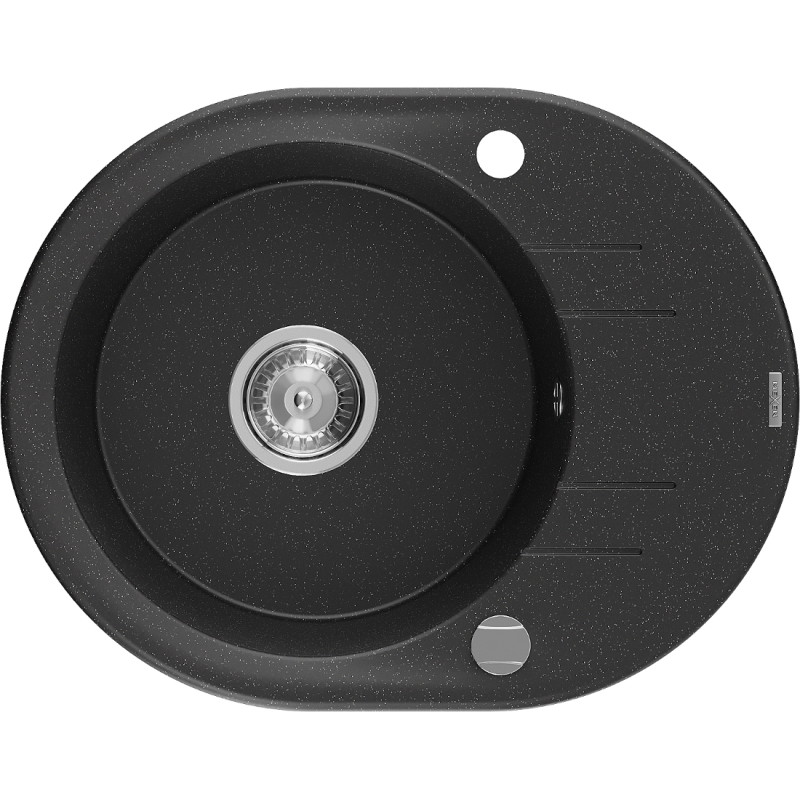 Mexen Kevin granitische spoelbak met 1 bak en afdruiprek 586 x 458 mm, zwart/zilveren metallic, chrom sifon - 6517581005-73
