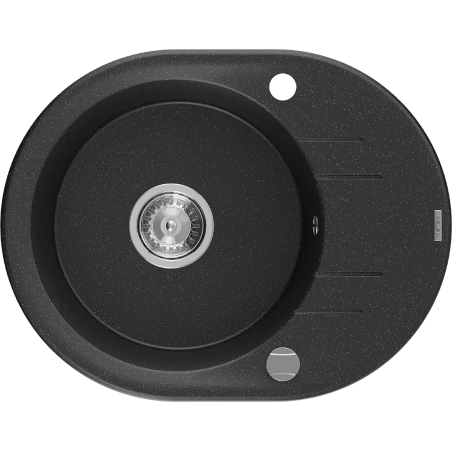 Mexen Kevin fregadero de granito de 1 tazón con escurridor 586 x 458 mm, negro/plateado metálico, sifón cromado - 6517581005-73