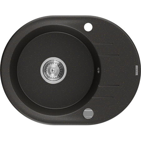 Mexen Kevin 1-bowl Granite Sink with Drainer 586 x 458 mm, Black/Gold Metallic, Chrome Siphon - 6517581005-75