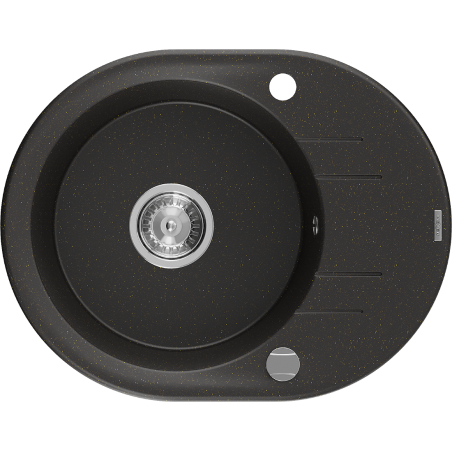 Mexen Kevin fregadero de granito 1-cubeta con escurridor 586 x 458 mm, negro/oro metálico, sifón cromado - 6517581005-75