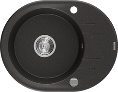 Mexen Kevin lavello in granito 1 vasca con sgocciolatoio 586 x 458 mm, nero/oro metallizzato, sifone cromato - 6517581005-75